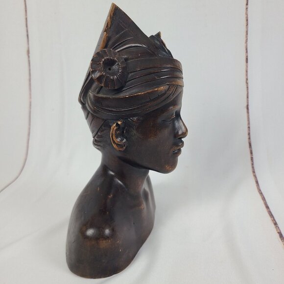 Carved Wooden Balinese Bali Young Man‎ Head Bust Statue Sculpture Mid Century - Picture 4 of 11